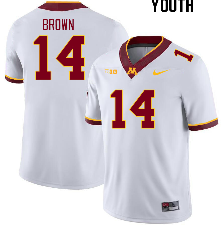 Youth #14 Kerry Brown Minnesota Golden Gophers College Football Jerseys Stitched-White - Click Image to Close